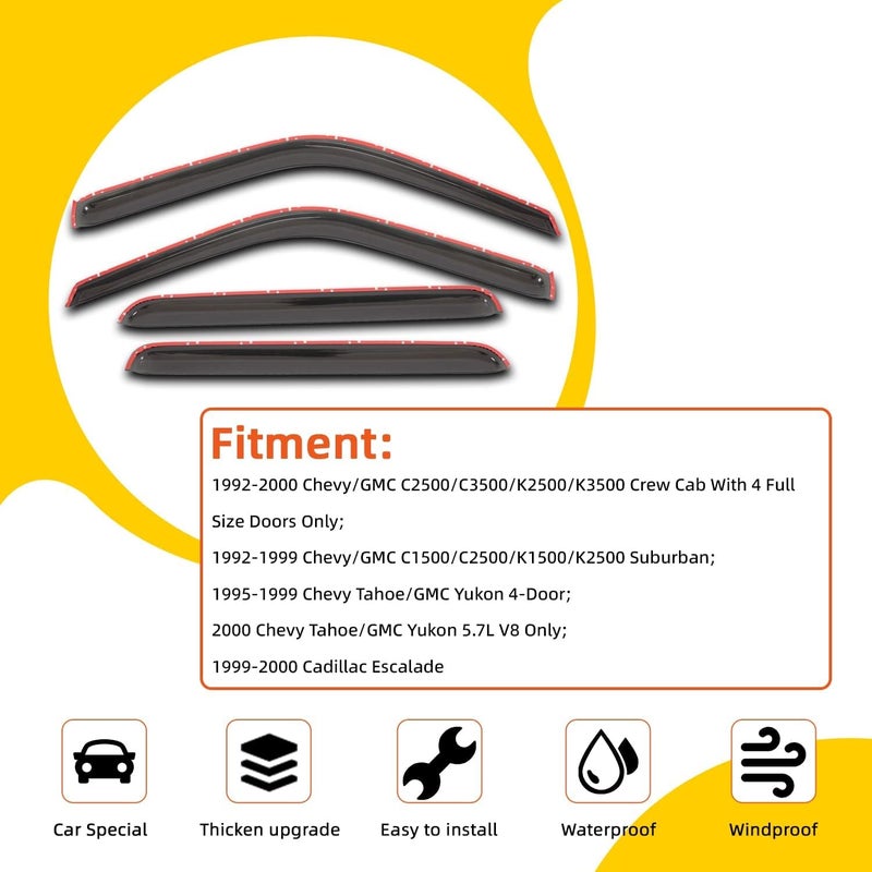 PLDDE Rain Guards Compatible with 1999-2000 Cadillac Escalade Side Window Visor Wind Deflector Vent Visors Car Accessories Tape-On 4pcs - Image 2